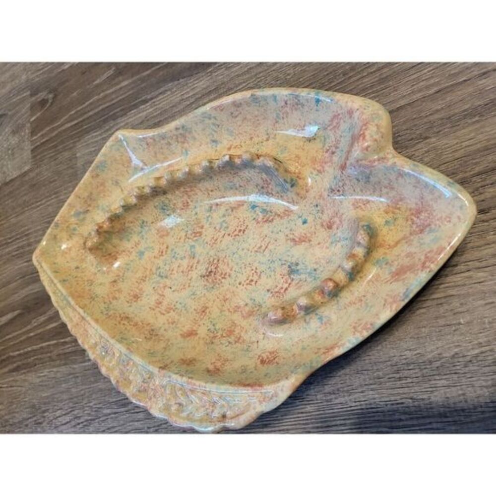 Retro Pottery Ashtray Art Cigar Mid Century Modern Pink Blue Sponge Painted